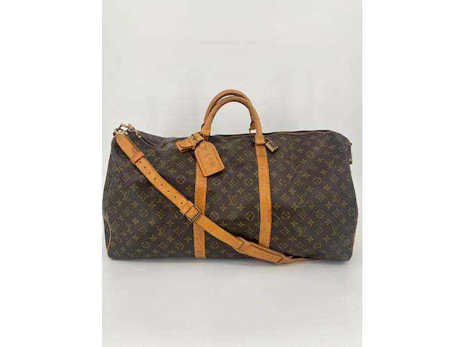 Brown Coated Canvas Louis Vuitton Keepall Bandouliere 60 Cloth  ref.816003