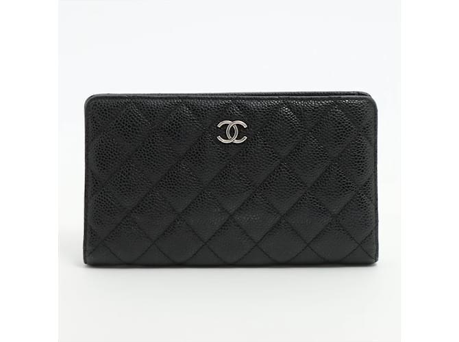Portafoglio Chanel in pelle di caviale nera Matelasse Nero  ref.816009