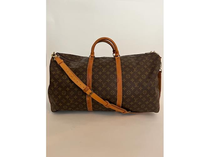 Brown Coated Canvas Louis Vuitton Keepall Bandouliere 60 Cloth  ref.816228