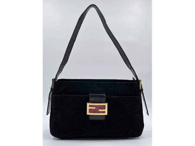 Baguette Fendi de tela negra Negro Paño  ref.816307