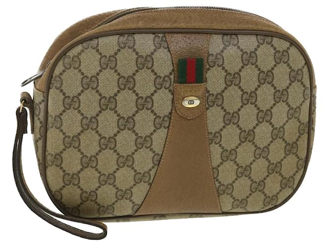 GUCCI Web Sherry Line GG Canvas Clutch Bag PVC Leather Beige Green 89 auth 36428 Red  ref.816498