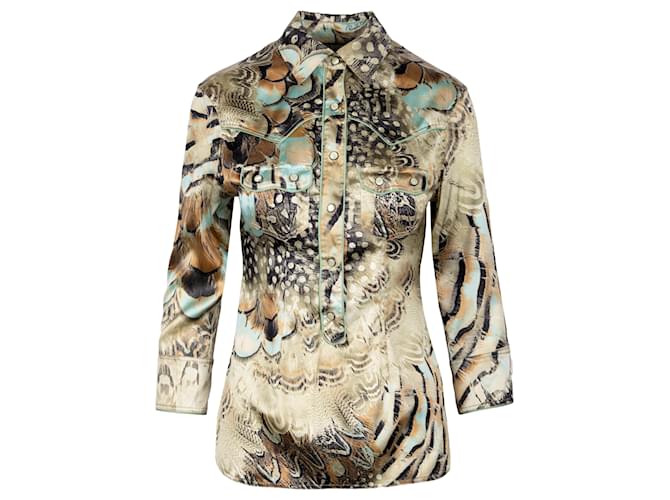 Blusa de seda con estampado de plumas de Roberto Cavalli Multicolor  ref.816637