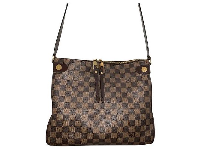 Bolsa transversal Louis Vuitton marrom de couro e tecido