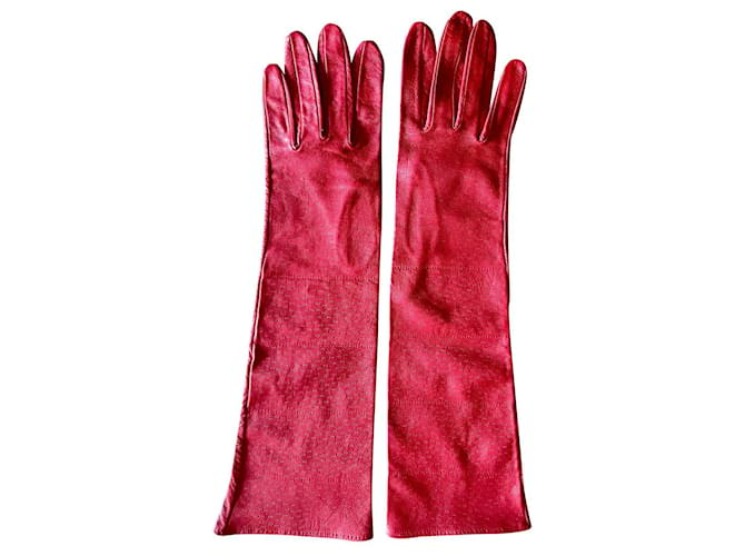 Autre Marque Paire de longs gants rouge en agneau plongé T. 7,5 Pink soda Cuir d'agneau  ref.816794