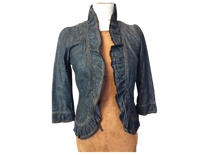KENZO TRENDY DENIM GIACCA COLLO CORSETTO T 36/38 Blu navy