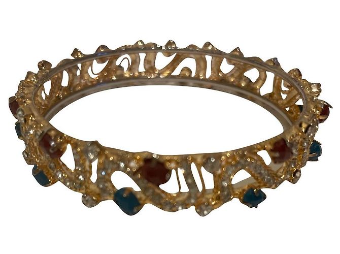 Autre Marque Pulseira dourada com cristais e pedras verdes e vermelhas Dourado