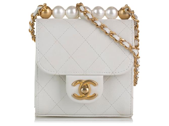 Chanel White Mini Chic Pearls Crossbody Leather Pony-style