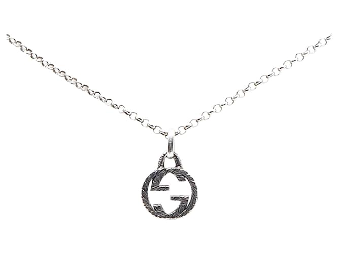 Gucci Silber Interlocking G Anhänger Halskette Metall  ref.816916