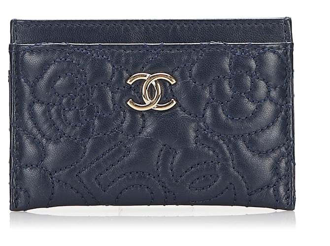 Portacarte Chanel Blue CC Camelia Pelle  ref.816922