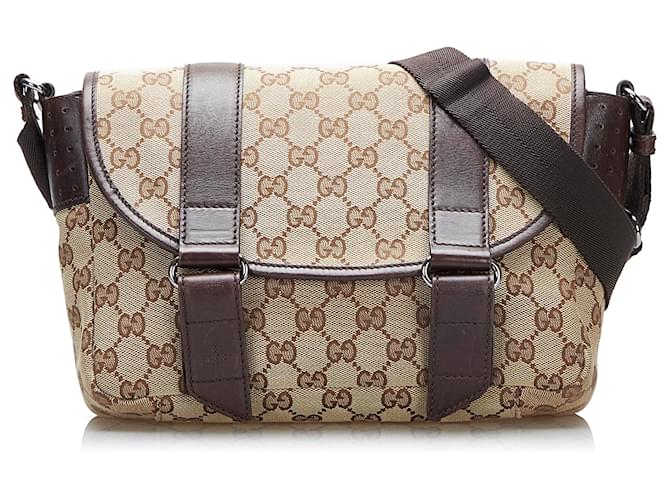 Gucci gg canvas messenger bag shoulder store crossbody beige brown