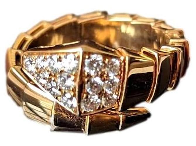 Bulgari Serpiente víbora diamante 18k Rosa Anillo grande de oro rosa Gold hardware  ref.816951
