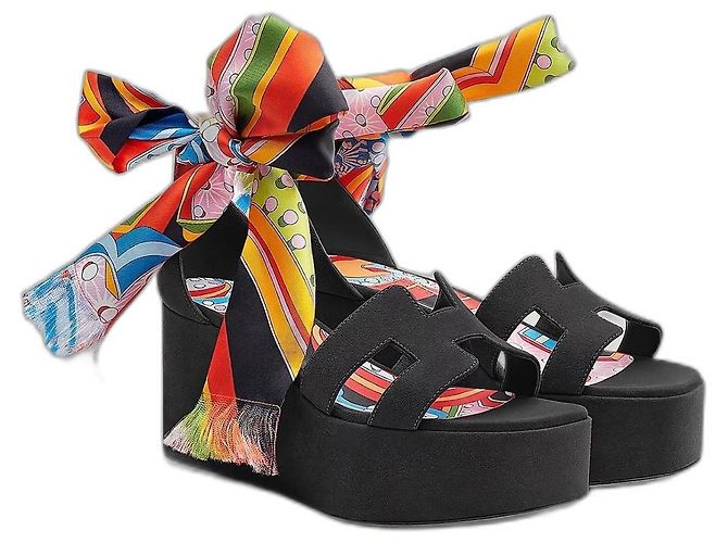 Sandalias Hermès Eole 35 de piel de ciervo negra Negro