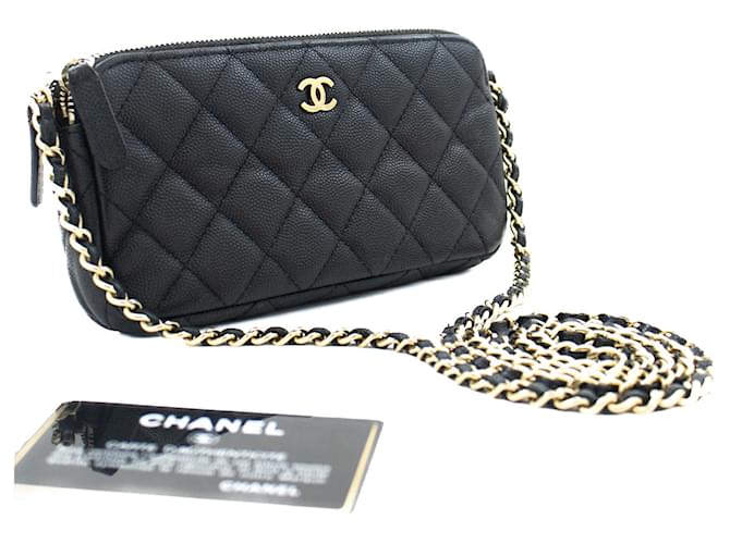 CHANEL Caviar Wallet On Chain WOC doublé Zip Chain Sac à bandoulière Cuir Noir  ref.817200