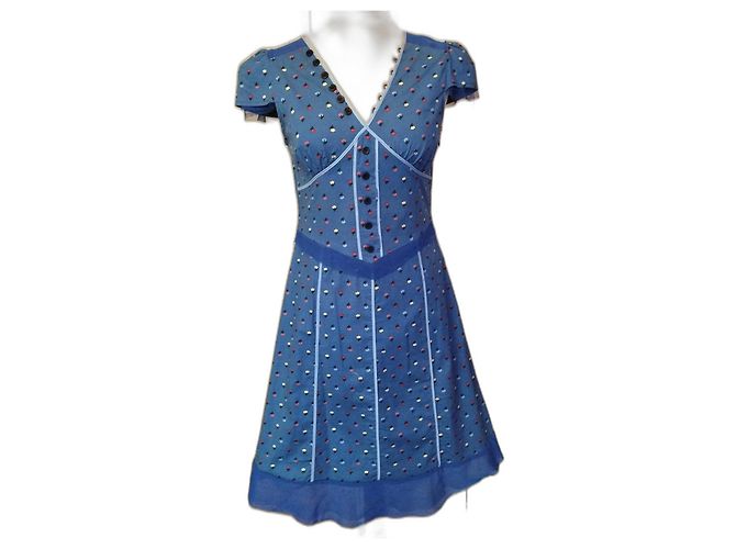 MARC JACOBS BRANDEBOURGS FRÜHLINGSKLEID KLEID RÜSCHEN TÜLL T UK 6 oder 36/38 Blau