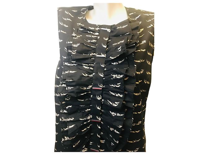 Autre Marque Gemusterte Bluse mit Rüschen-Eiern Schwarz Weiß