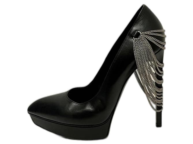 Janice Chain heel by Saint Laurent Black Leather  ref.817365