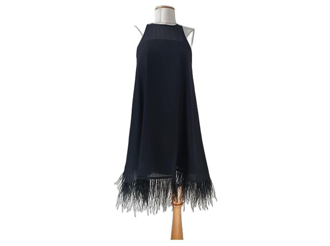 Aidan Mattox Swingkleid mit Federn Schwarz
