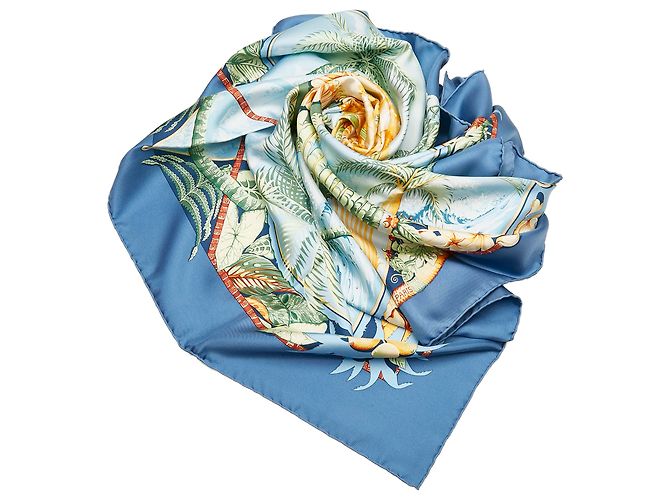 Hermès Sciarpa di seta Hermes blu Aloha