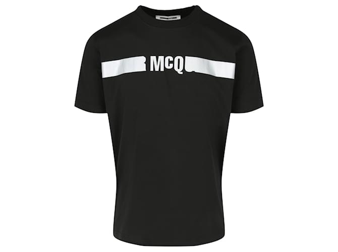 Autre Marque McQ Alexander McQueen Camiseta listrada com logo estampado Preto Algodão  ref.818157