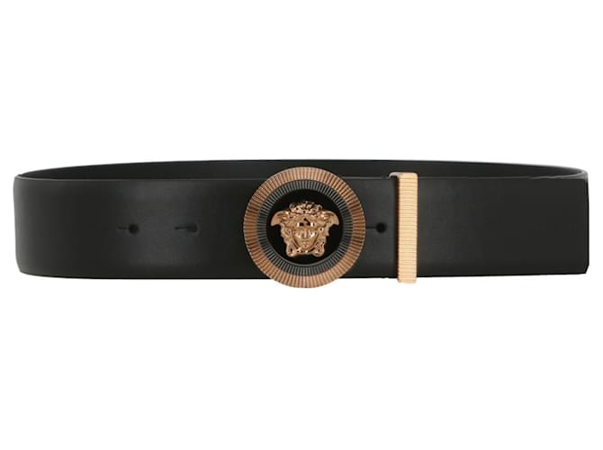 Versace Cinturón de piel con Medusa esmaltada Negro Cuero Becerro  ref.818194