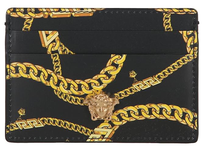 Versace La Medusa Chain Print Card Holder Black Leather  ref.818353