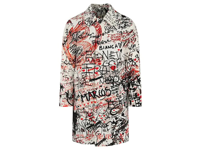 Burberry Keats Doodle Print Single-Breasted Coat White Cotton  ref.818519