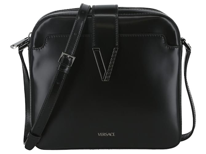 Versace V Greca Signature Messenger Bag Black Leather  ref.818702