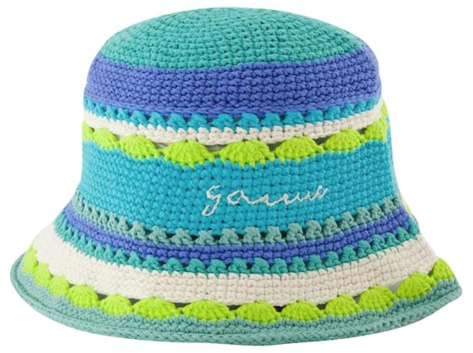 Bonnet au Crochet - Ganni - Curaçao Bleu - Coton Toile  ref.818725