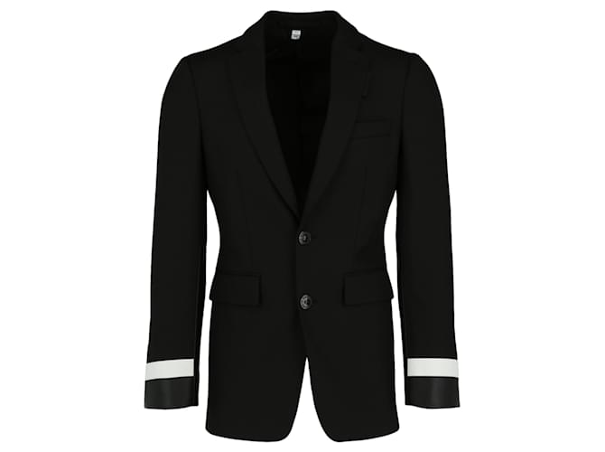 Burberry Leather Cuff Wool Tailored Jacket Black  ref.818771