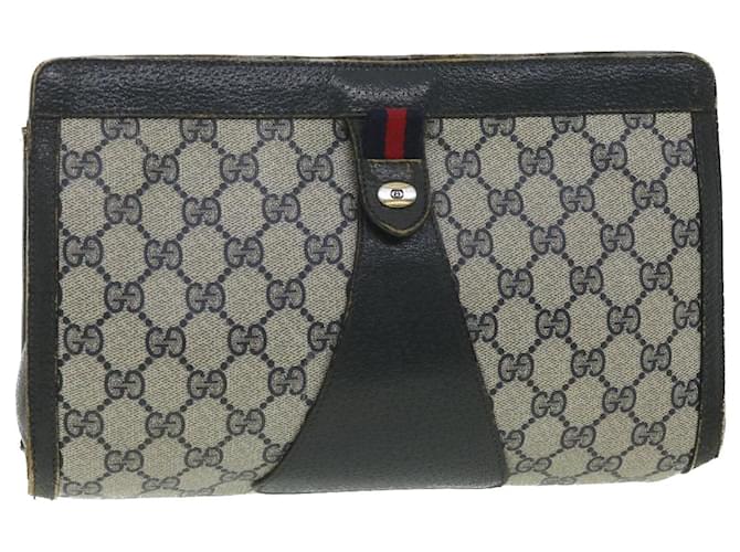 GUCCI Sherry Line GG Canvas Pochette PVC Pelle Navy Red 89 auth 36432 Rosso Blu navy  ref.819160