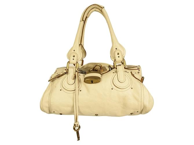 Chloé CHLOE Paddington Off White Pebbled Leather Iconic Satchel Shoulder Bag Handbag  ref.819329