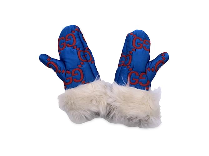 Gucci Guantes de esquí con monograma azul y rojo Detalles de piel de oveja 8.5 S Poliéster  ref.819511