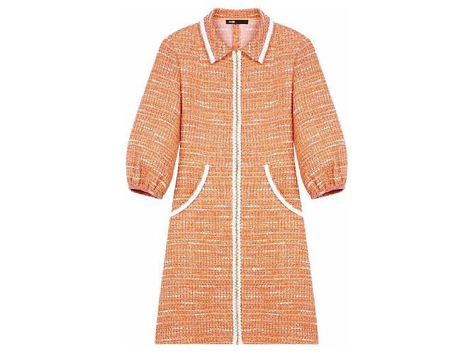 Vestido Maje de tweed com acabamento trançado laranja Multicor