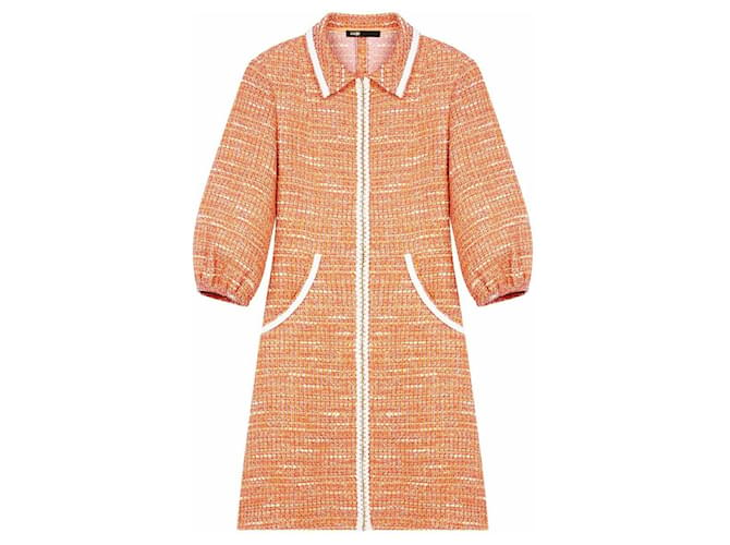 Maje Robes Coton Tweed Multicolore Orange  ref.819549
