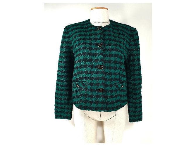 Sandro Houndstooth Wool Blazer Green