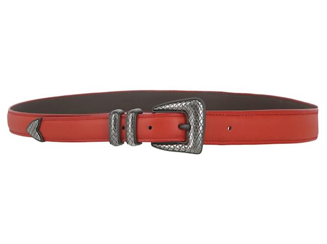 Bottega Veneta Carved Metal Tip Belt Red Leather  ref.819821