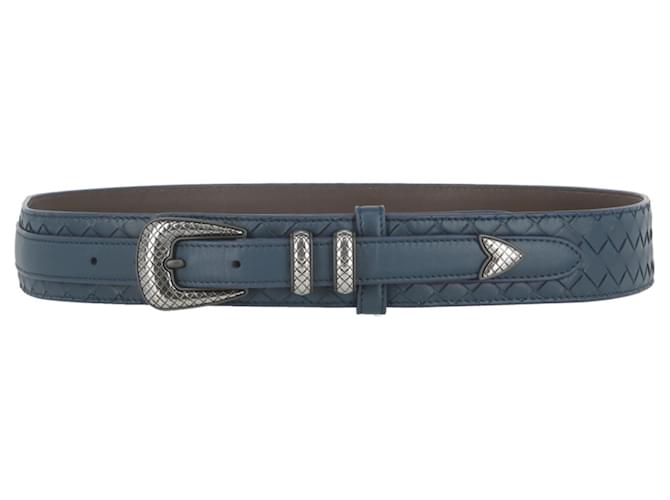 Bottega Veneta Intrecciato Western Tip Belt Blue Leather  ref.819961