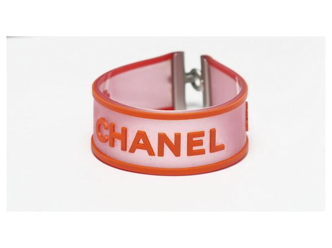 Chanel Clover Bracelet Pink Orange Silver Rubber  ref.820049