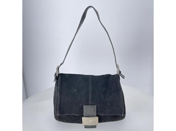 Black Suede Fendi Mamma Baguette  ref.820120