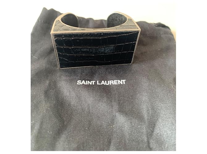 Saint Laurent Bracelets Cuir Métal Noir Argenté  ref.820232