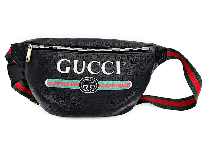 Gucci Riñonera de piel granulada con estampado Negro Cuero  ref.820245