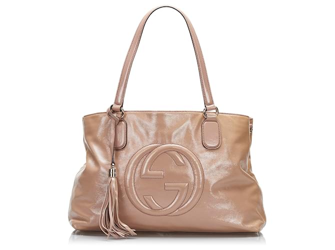 Gucci Brown Soho Satchel Beige Leather Patent leather ref.820309