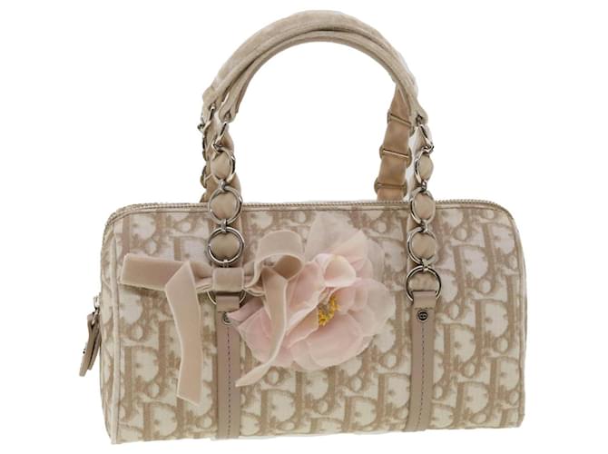 Christian Dior trotter romantic Flower Hand Bag Beige 04-BO-0075