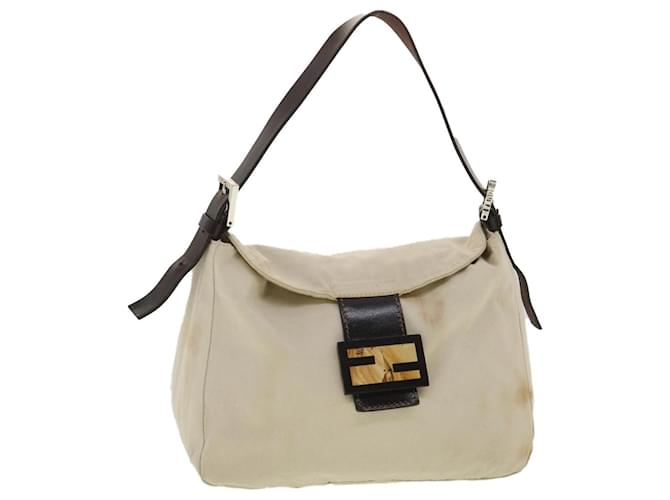 FENDI Mamma Baguette Shoulder Bag Canvas Beige Dark Brown Auth 36657 Cloth  ref.820378