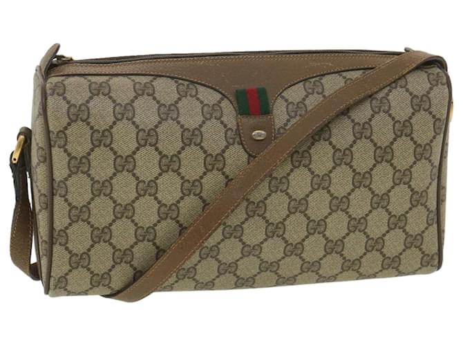 GUCCI GG Canvas Web Sherry Line Shoulder Bag Beige Red 89.02.012 auth 36784  ref.820416
