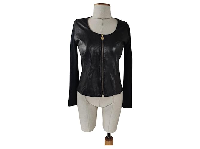 MCM Jackets Black Leather Polyester Viscose  ref.820832