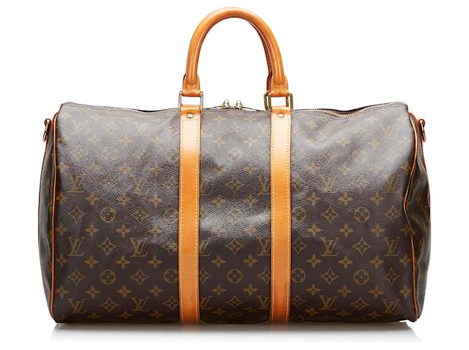 Louis Vuitton Brown Monogram Keepall Bandouliere 45 Leather Cloth  ref.820877