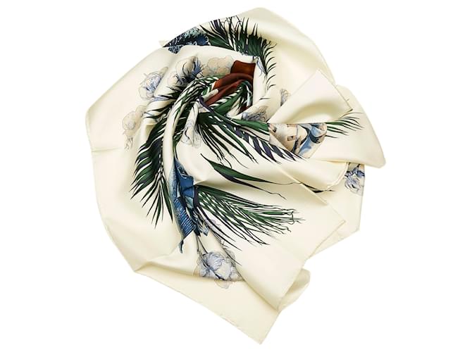 Foulard Hermès Blanc Turbans des Reines en Soie Tissu  ref.820904