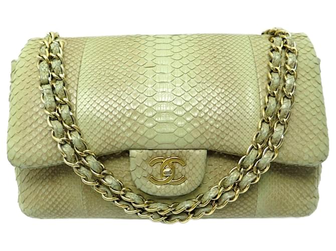 CHANEL TIMELESS LARGE CLASSIC HANDBAG IN GREEN PYTHON LEATHER WITH PURSE SHOULDER Exotic leather  ref.820944