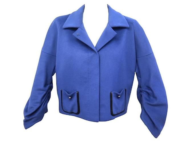 NEW VALENTINO CHAQUETA MANGAS CORTAS PLISADAS M 40 12 chaqueta de cachemir Azul Cachemira  ref.820961